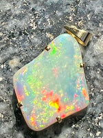 Load image into Gallery viewer, 18ct gold handmade big opal pendant rainbow colors
