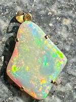 Load image into Gallery viewer, 18ct gold handmade big opal pendant rainbow colors
