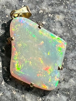 Load image into Gallery viewer, 18ct gold handmade big opal pendant rainbow colors
